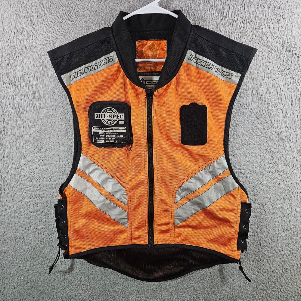Icon Motorsports Mil Spec Mesh Vest Mens Regular Orange Black Reflective Safety